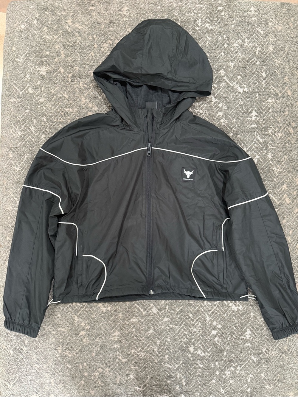 Under Armour Project Rock Black Hooded Windbreaker Jacket (Small)